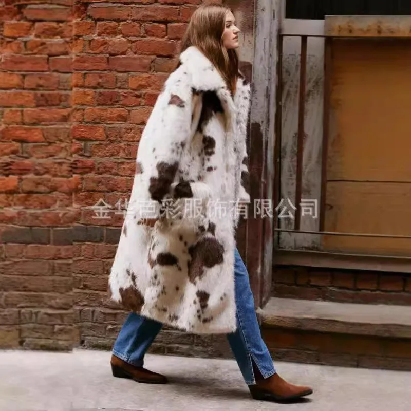 Female Autumn Winter Tops Coat Faux Fur Cow Pattern Retro Simple Loose Comfortable Leisure New Senior Soft Minority Versatile