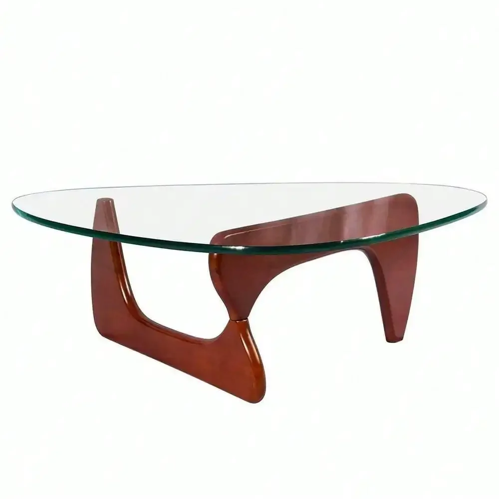 طاولة قهوة Noguchi مثلثة من الزجاج بقاعدة من الخشب الصلب الفاخر بلون الكرز #2