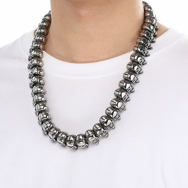

24 мм панк ретро черный готический череп скелет ожерелье браслет для мужчин женщин хип-хоп из нержавеющей стали велосипедная байкерская цепочка колье ювелирные изделия