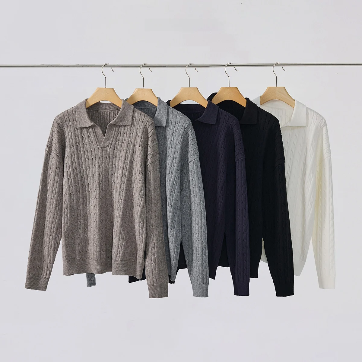 

Loose Long Sve Knitted Sweater for Men with Collar Korean Sle Old Money cher Pattern Embroidery Casual Top