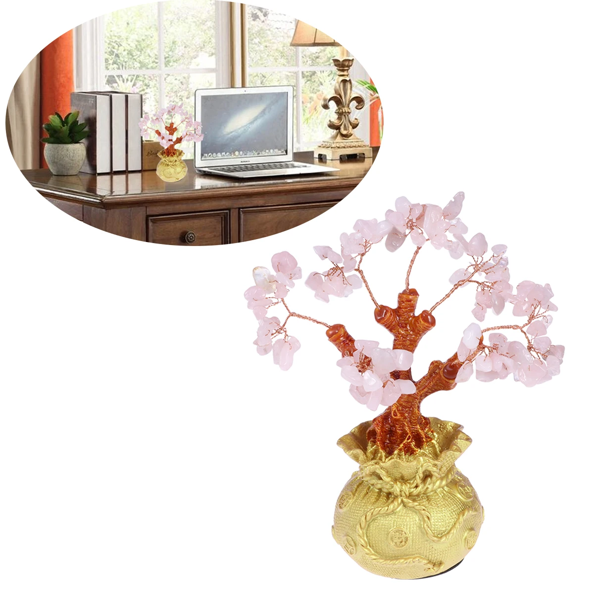 

19Cm High Quality Crystal Money Tree in Fabric Bag Mini Bonsai Wealth Decor for Office Crystal Money Tree