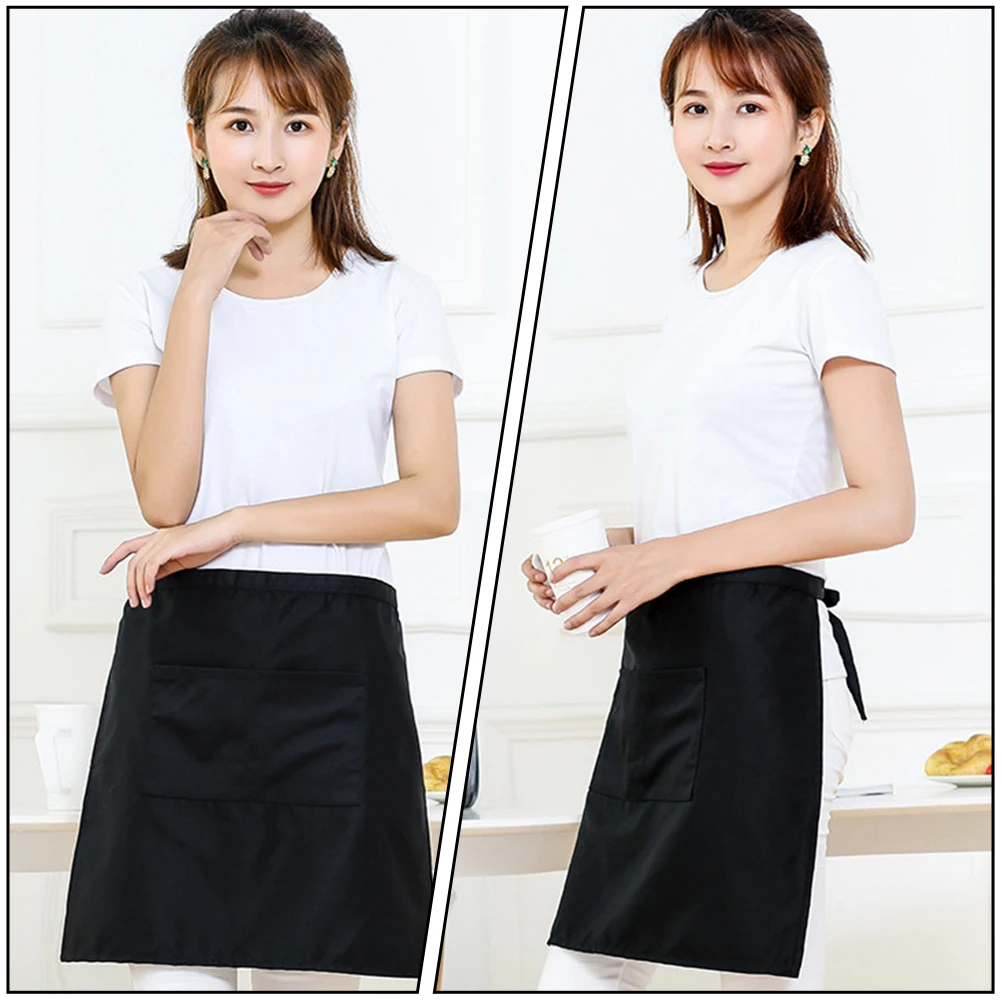 

1pc Half-Length Apron Black Premium Kitchen Apron For Cooking Baking Chef Workwear Water Oil Resistant Home Restaurant Canteen