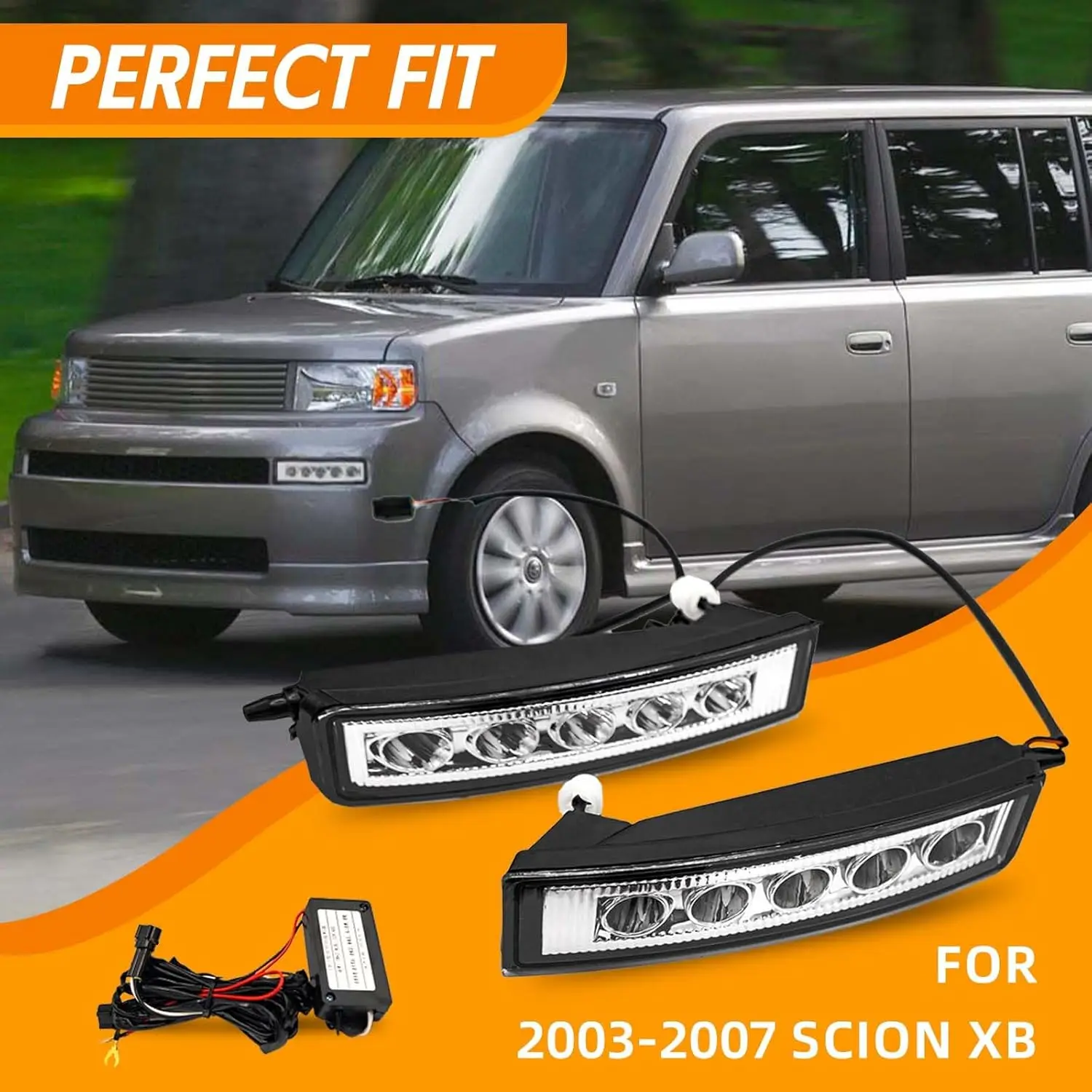 Front Bumper Running LED Light Clear Lens 2Pcs LH+RH Replacement Kit with Led Bulb and Wiring Harness for 2003-2007 Scion XB