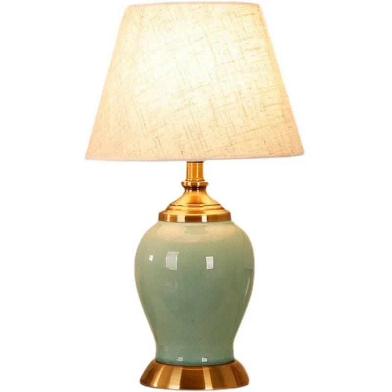 Ceramic Table Lamp Bedroom Living Room Study American Simple Modern New Chinese Touch Wedding Warm Warm Light Bedside Lamp