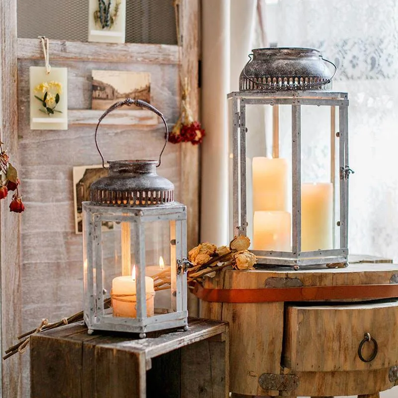 Retro Iron Lantern Candle Holder Wedding Aisle Guide Home Decor Ornament Hurricane Lamp Decorative Accent Tabletop Decor