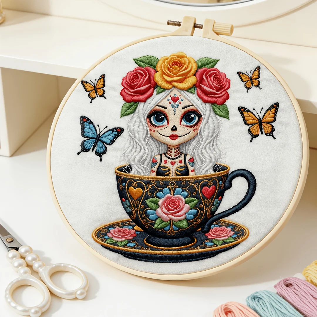 Beginner Friendly DIY Embroidery Kit Complete Stitching Supplies with Embroidery Hoop Color Thread Needles Handcraft Project