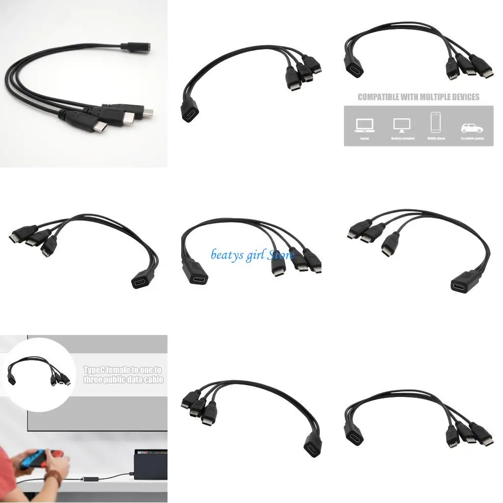 

C7AB USB C Female To 3 Male Type C/Micros 5pin/Mini 5pin Cable Durability Design