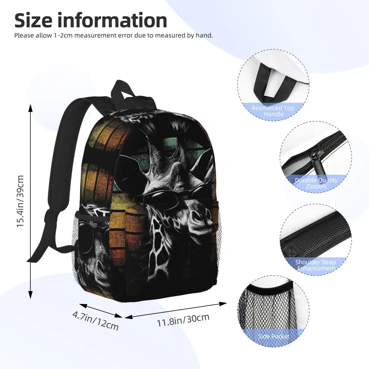 Giraffe With Glasses Backpack Daypack Large Capacity Boys Girls BookBag Shoulder Bags for Men Women Children School Bag