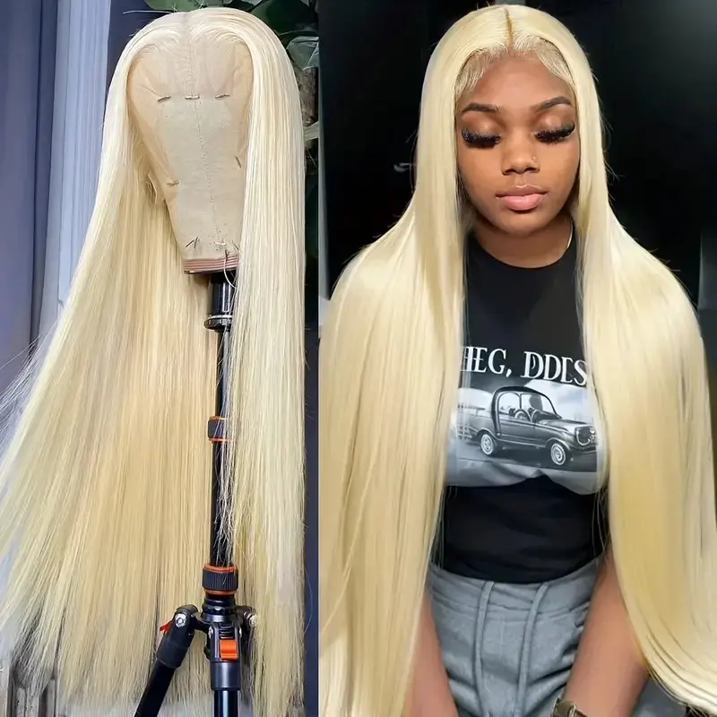 Rosabeauty 13x6 Blonde Straight Lace Front Human Hair Wigs 613 HD Glueless 13X4 Frontal Wig Preplucked 40Inches 250% For Women