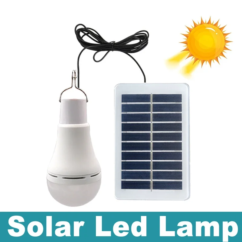 

Solar Light LED Rechargeable Charge Bulb hanging Courtyard Garden Camping Lamp Outdoor Indoor Emergency Built in Battery Flood