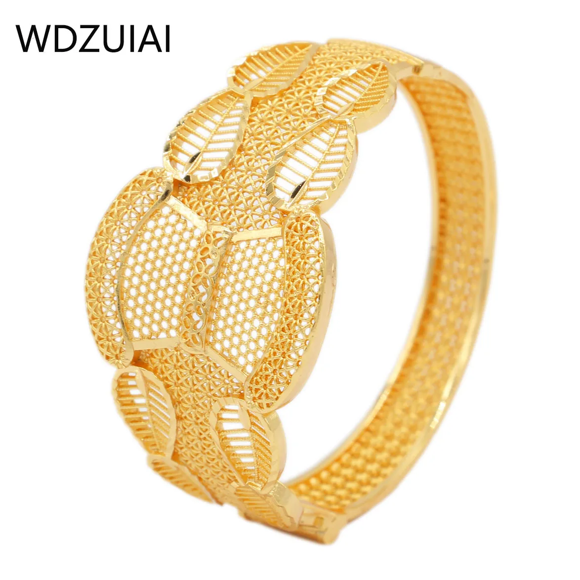 WDZUIAI New Dubai Gold Color/Copper Cuff Bracelet African Arab Ethiopian Women Girls Party Jewelry Bangle Luxury Wedding Gifts