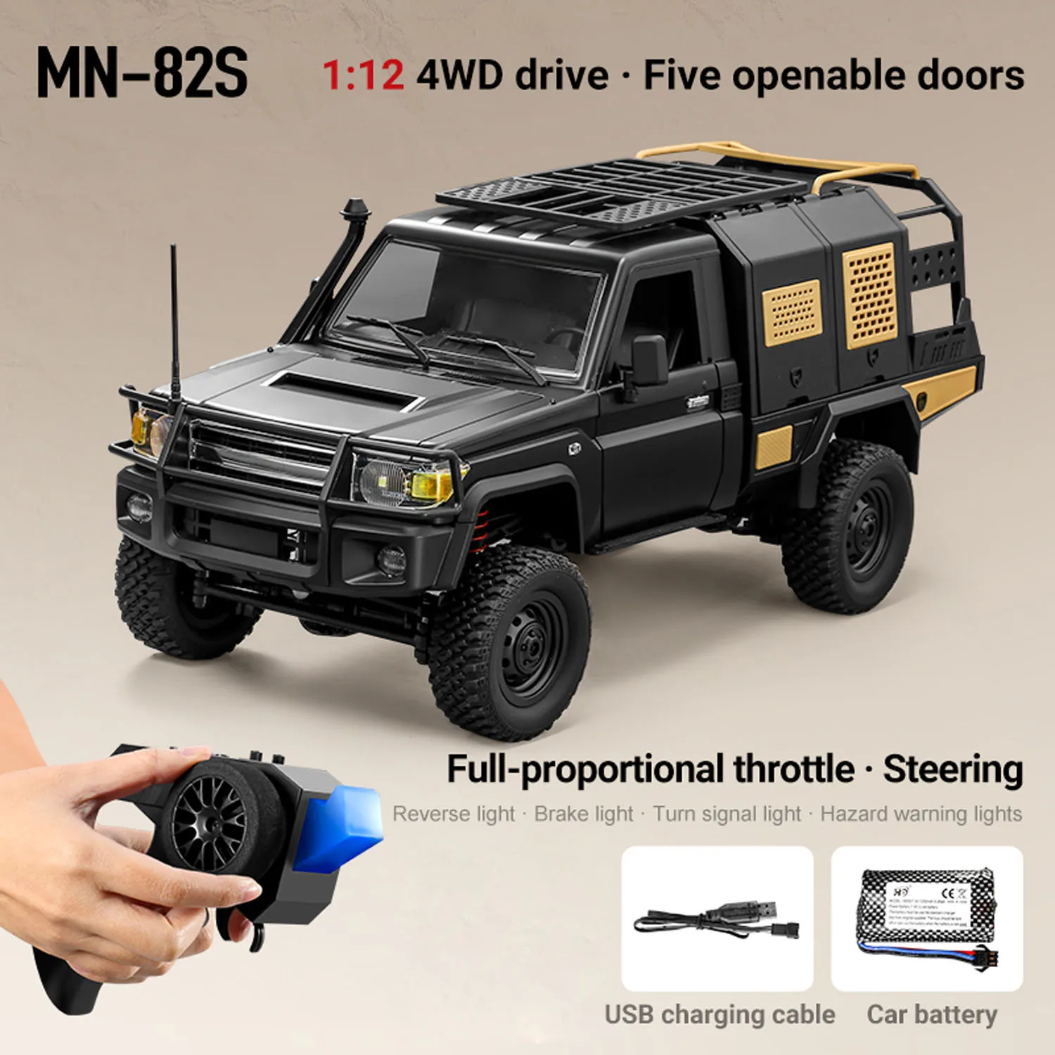 

1/12 JJRC MN 82S Transformable Pickup RC Truck Convertible Flatbed Design 4WD Remoted Off Road Car 5 Openable Doors for Boys