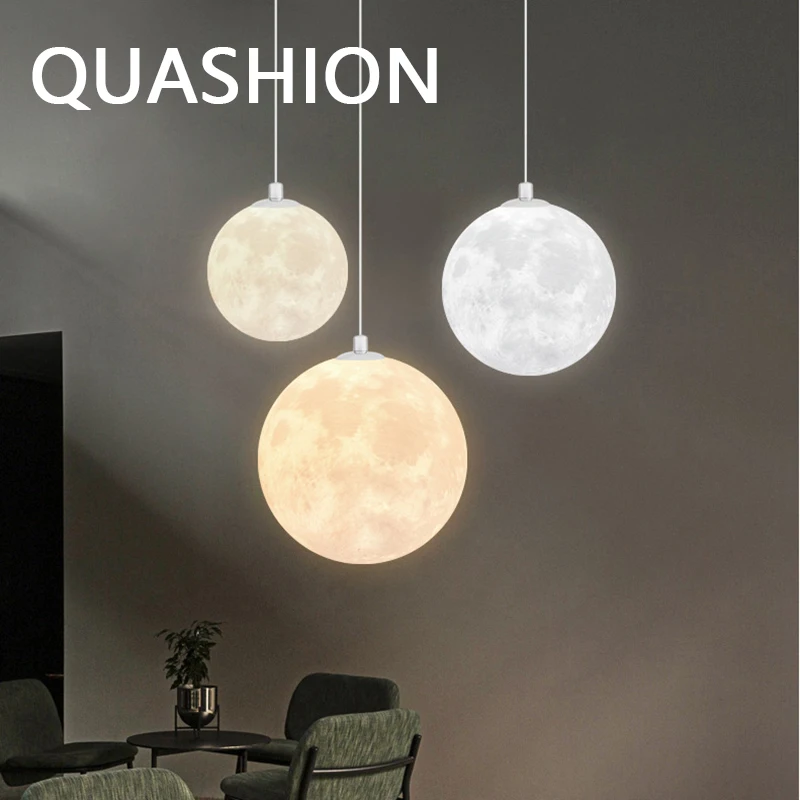 

Modern Design Moon Ball Pendant Light PVA Print Vintage Realistic Lampshade Hanging Lamp Home Decor Restaurant Chandelier Lustre