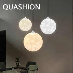 Modern Design Moon Ball Pendant Light PVA Print Vintage Realistic Lampshade Hanging Lamp Home Decor Restaurant Chandelier Lustre