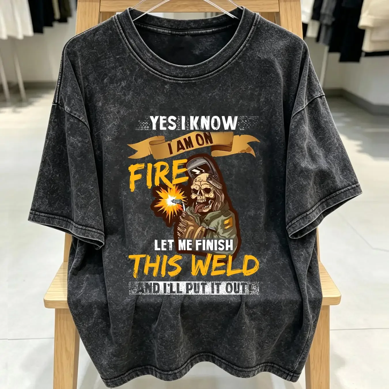 washed T Shirt Welding Yes I Know I'm On Fire Let Me Finish This Weld Size S 5XL vintage Washed Unisex homme graphic fashion