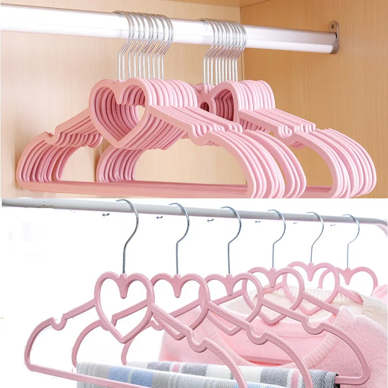 10PCS/Lot baby hangers Hooks Durable Hanger ABS Heart Pattern Coat Hanger for Adult Children Clothing Hanging Supplies (Pink)