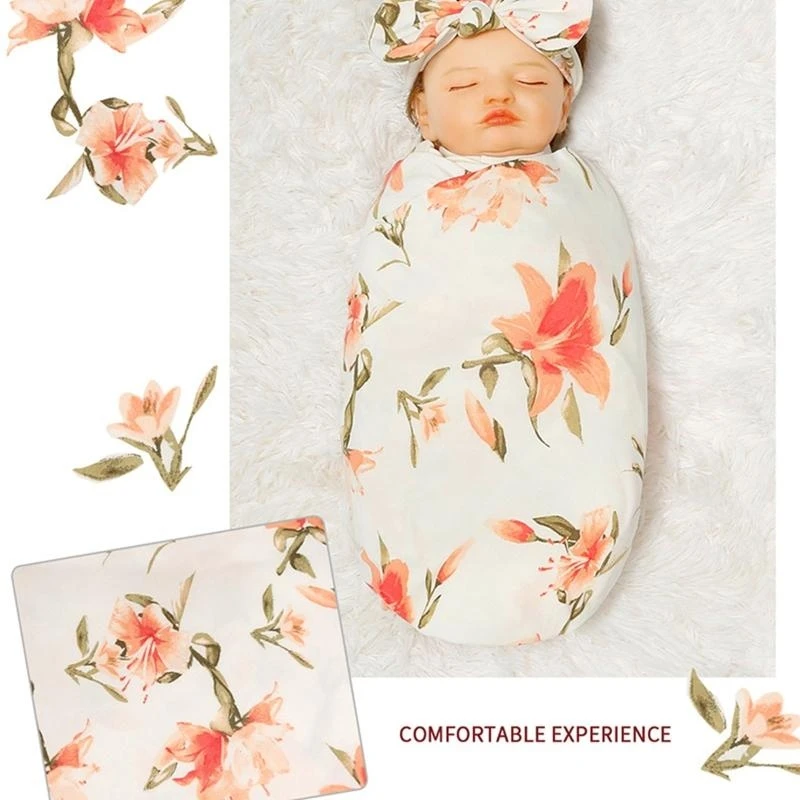 J15U 3 قطعة الوليد التقميط التفاف عقال طقم قبعات الطفل تلقي بطانية كيس النوم رباط شعر طقم قبعات للرضع بنين بنات