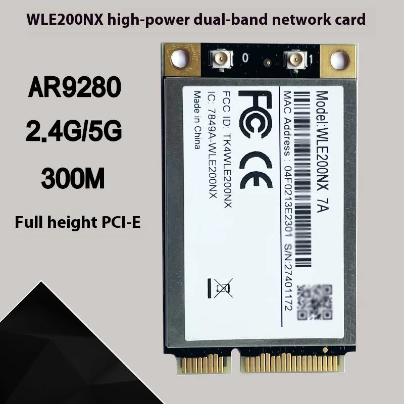 Compex WLE200NX 802.11bgn PCI Express Mini Card Qualcomm Atheros AR9280 Dual Band 2.4GHz 5GHz 2x2 MIMO Wireless WIFI Module