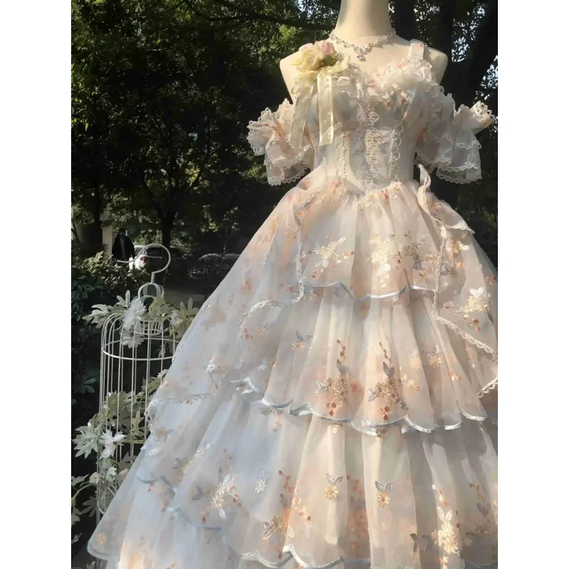 Vestidos de Boda de Princesa con bordado Floral de encaje dulce para mujer, Vestidos de fiesta bonitos para niñas, vestido Retro victoriano de Lolita Jsk japonés