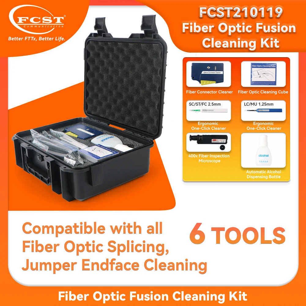 FCST Fiber Optic Cleaning Kit with 400x Fiber Inspection Microscope FTTH Tool Kit