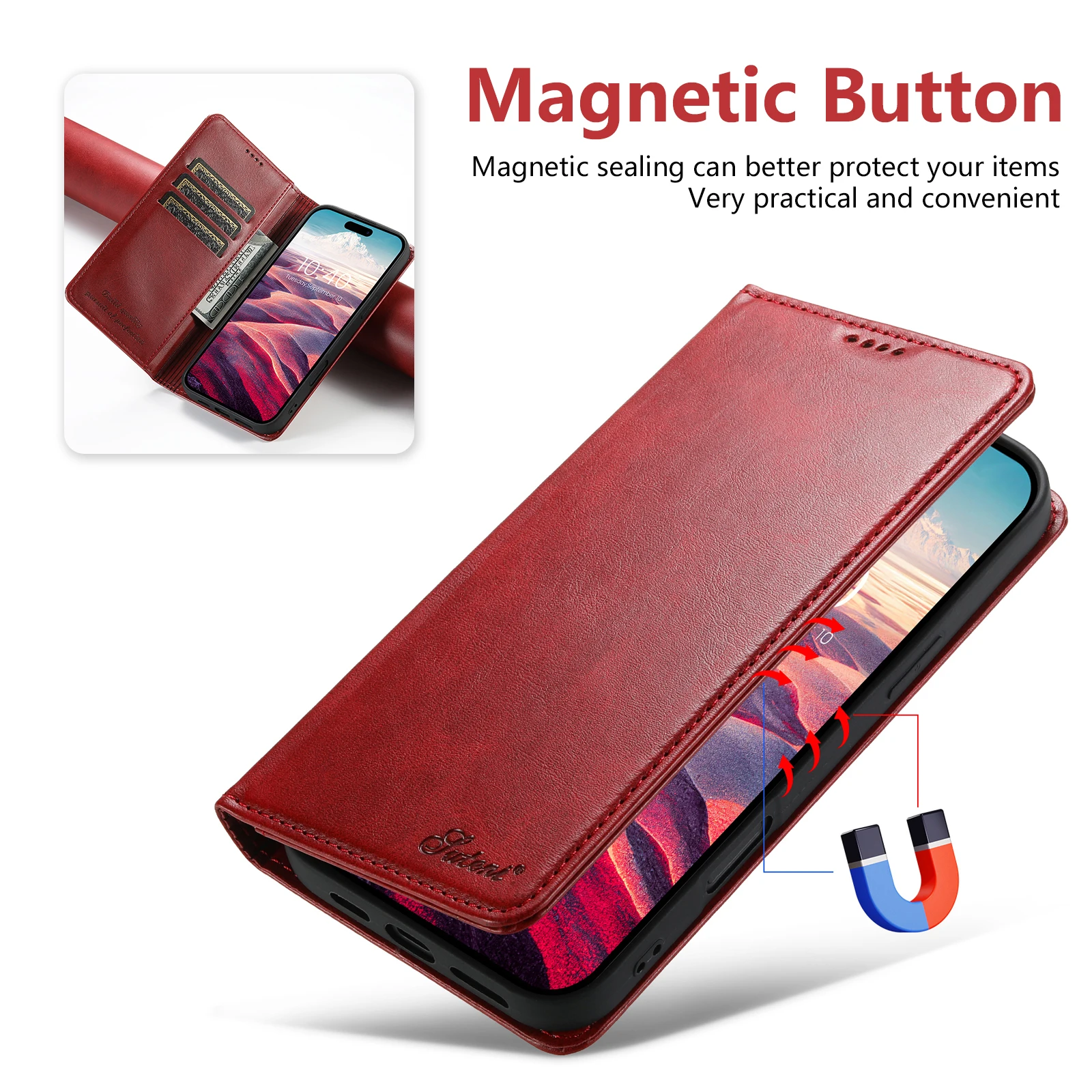SUTENI Kunstleder-Kartenhalter-Standfunktion-Geldbörse Magnet-Flip-Cover Handyhülle für iPhone 18 Pro Max 17 16 Plus 15 Pro 14 13 12 – Detail 25