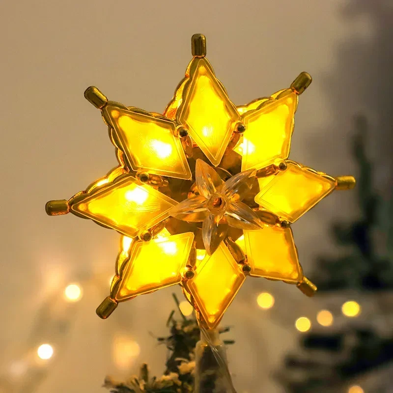 Gold Star Tree Topper LED Christmas Decorative Light Star Lantern Christmas Tree Topper Christmas Tree Overhead Lights