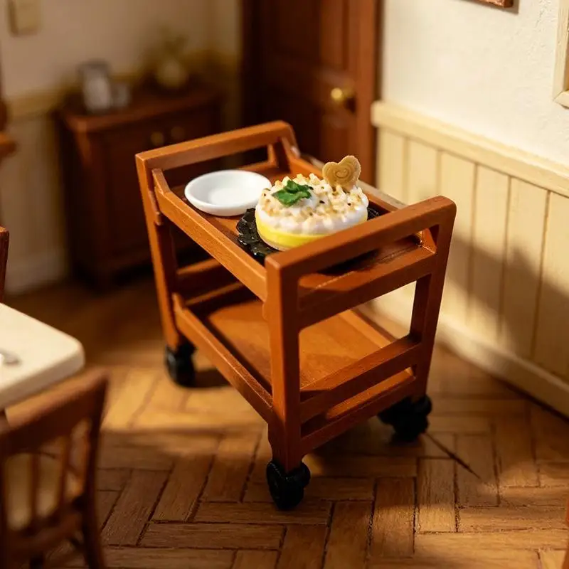 Bar Cart Miniature Trolley Ornament 1/12 Dollhouse Food Model Decoration Pretend Play Toy Dolls House Decor Accessories
