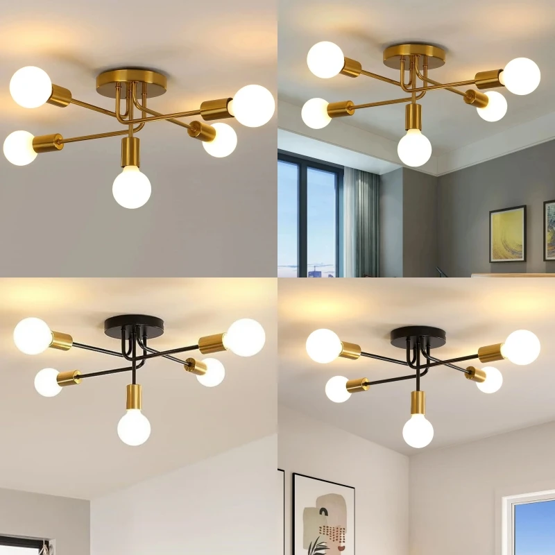 

E27 Black Gold/Golden Branch Chandelier 5 Heads Retro Metal Ceiling Light Living Rooms Bedrooms Kitchens Bars Designed Lighting