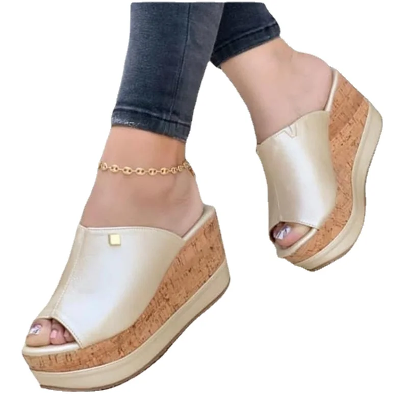 Slippers Summer Clogs Wedges Retro Fish Mouth Large Size Sandals Women High Heel Platform Solid Color Plus Size Shoes Sandalias
