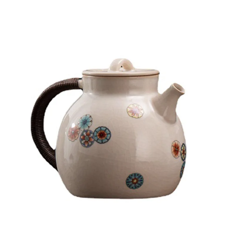 

Glazed ceramic pot high temperature resistant Chinese hand-painted leather ball flower white mud can be opened high-end