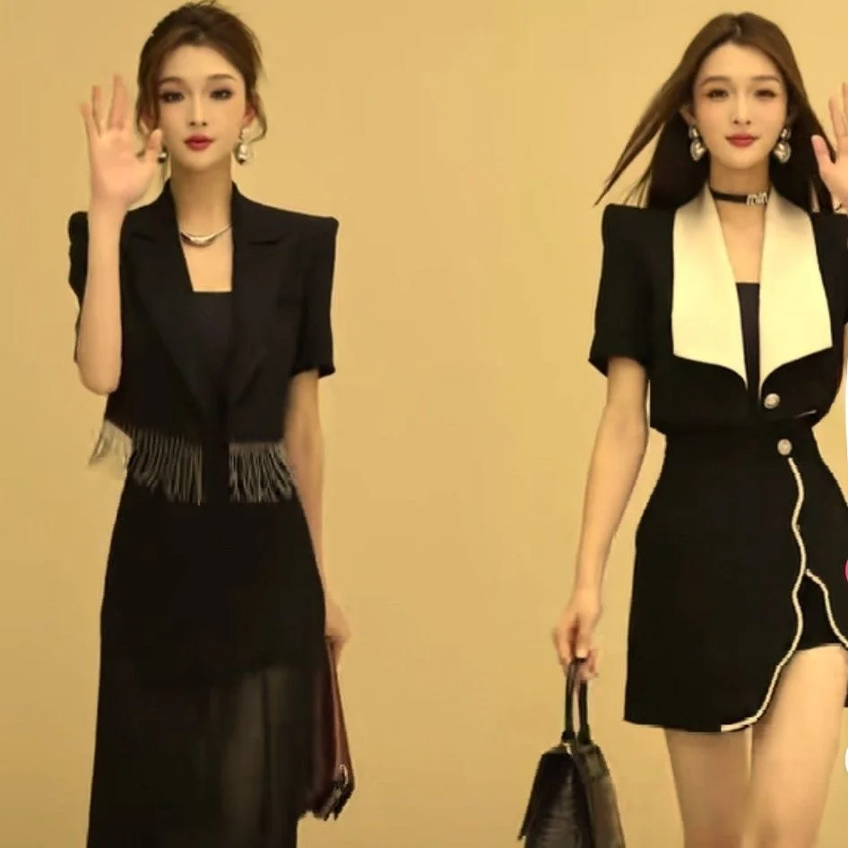 

Summer Thin ort Sve Suit Design Outerwear Women's Faion Set Polyester Fabric mid Sve for 8-25 Years Old