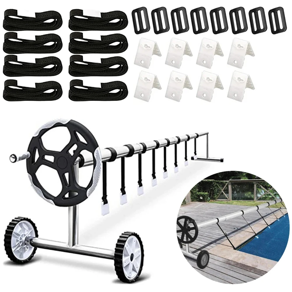 24PCS Pool Solar Cover Reel Attachment Straps Kit for In Ground Swimming Pool