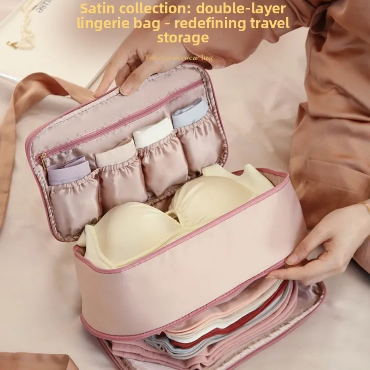 Travel Underwear and Sock Organizer Bag for Short Trips, Foldable Packing Pouch with Compartments for Bras, Underwear, Socks