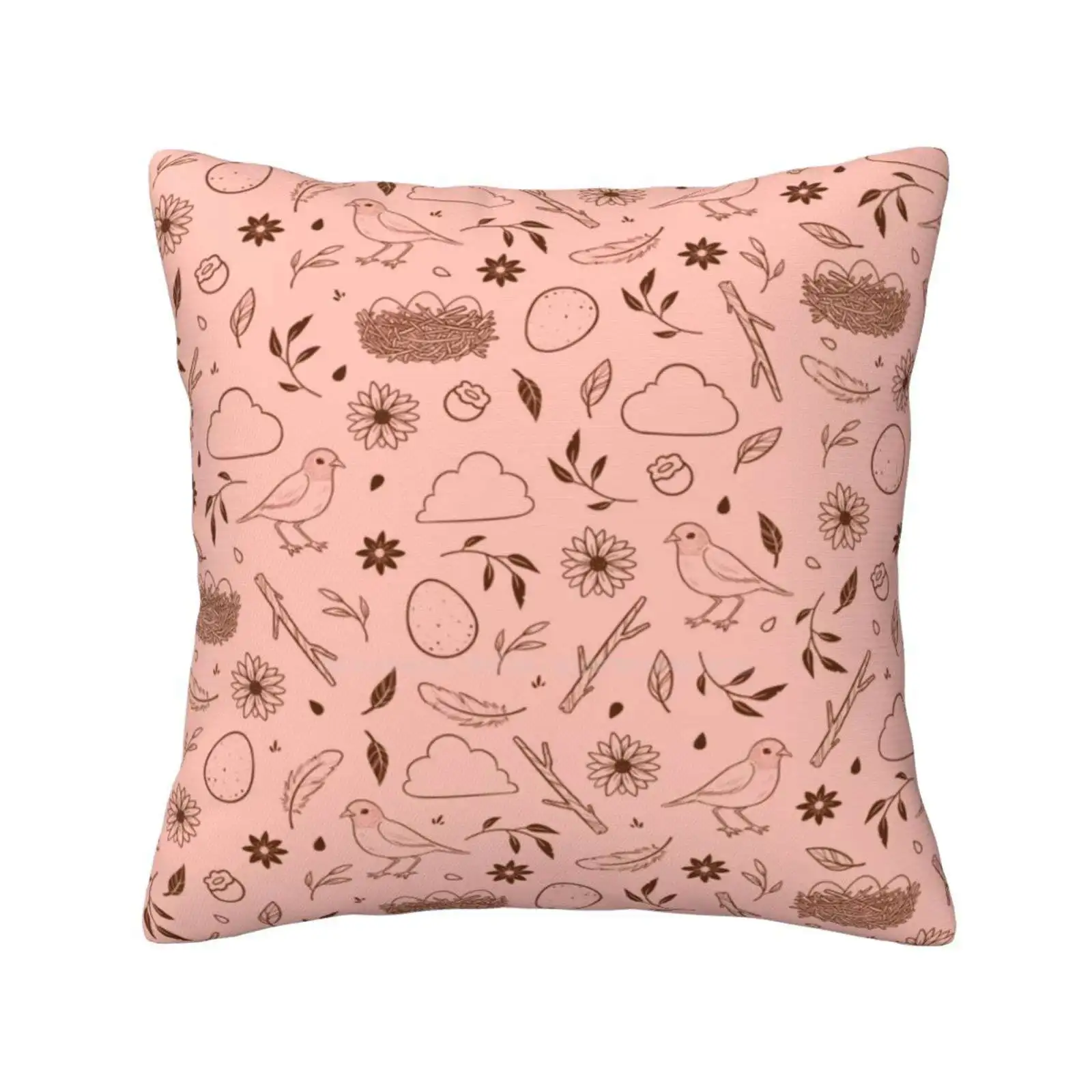 Robin Egg Pink Pillow Cover Hug Pillowcase Birds Robins Floral Foliage Flowers Leaves Eggs Feathers Clouds Berries Forest