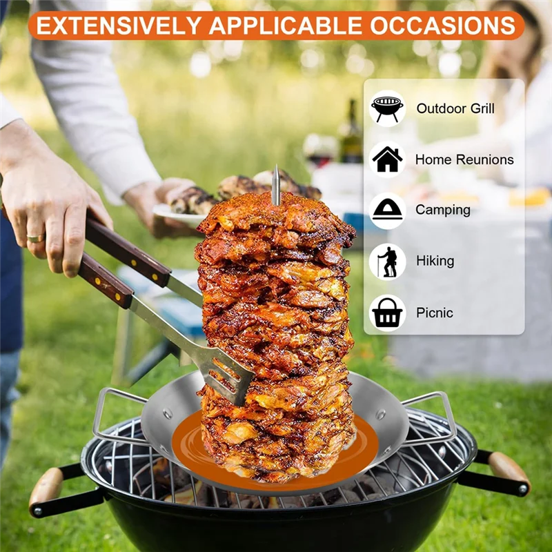 Al Pastor Skewer For Grill, Stainless Steel Vertical Skewer, Brazilian Vertical Spit Stand With 3 Removable Spikes Durable