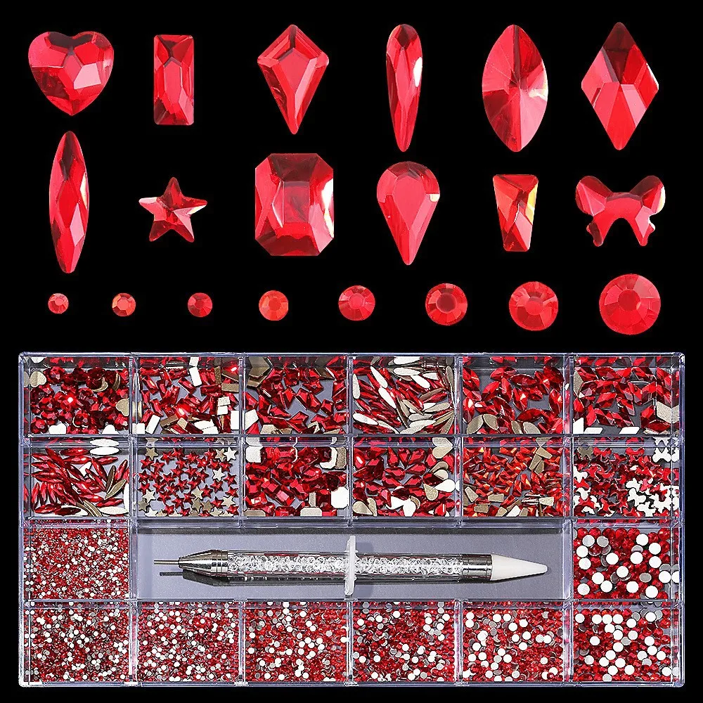 Hot Selling Nail Art Accessories 21 Grid Special-shaped Diamond Glass Rhinestone Flat Bottom Nail Art Decoration Mixed Batch Set