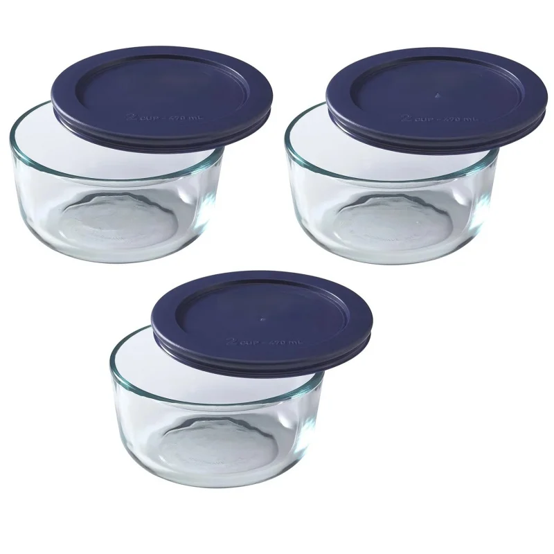 

7200 Стеклянная чаша на 2 чашки и темно-синяя крышка из 7200 предметов (упаковка из 3 шт.)