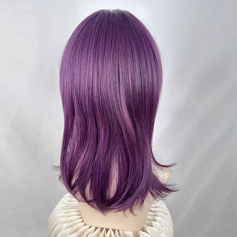 Mullet Head Short Straight Synthetic Purple Women Wig with Bangs Lolita Cosplay Fluffy Heat Resistant Wig for Daily Party