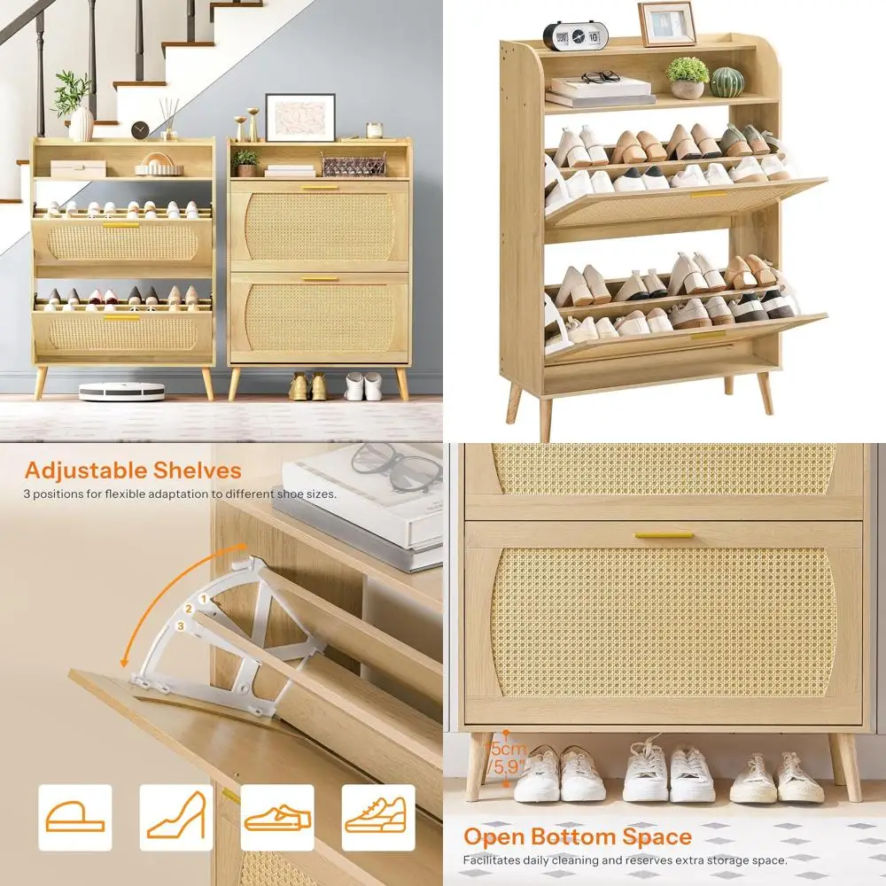 

Narrow Flip Drawer Shoe Organizer Cabinet for Entryway, Adjustable Shelves Storage for Hallway, Living Room