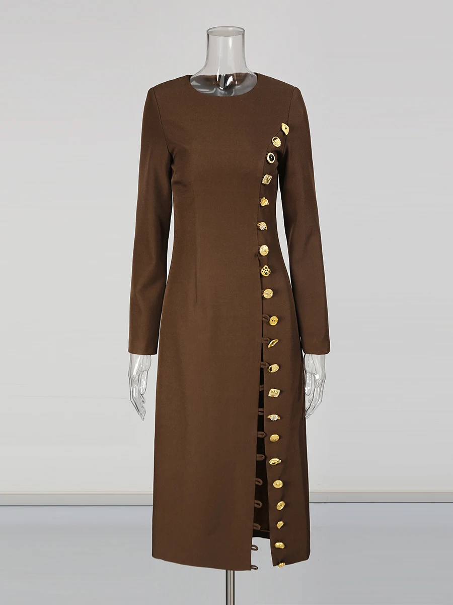 Sexy Spliced Lace Maxi Dresses for Women Round Neck Short Sleeve High Waist Patchwork Belt Slimming Split Dress Female New