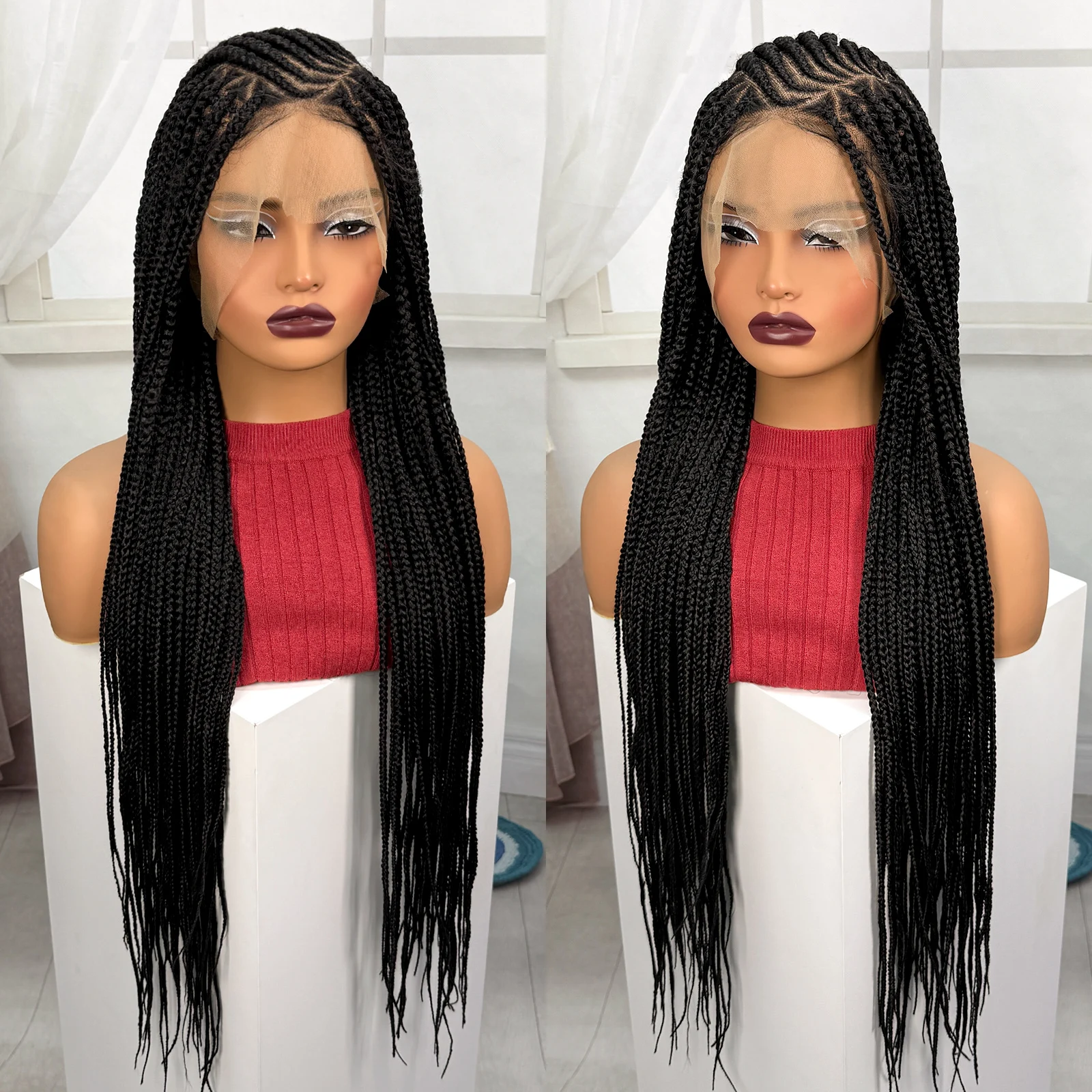 Synthetic Full Lace Cornrow Braided Wigs Natural Braiding Hair Wigs Box Braided Lace Wigs with Baby Hair for Black Women