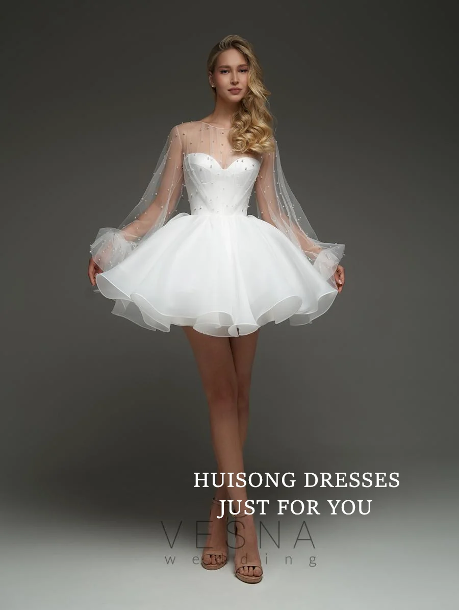 huisong-customized-short-organza-wedding-dresses-pearls-long-sleeves-o-neck-mini-bridals-gowns-a-line-beach-wedding-party-dress