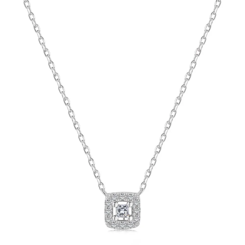 

STL Hot Selling S925 Sterling Silver Necklace with Diamond Pendant, Small and Minimalist Design, Stylish Texture