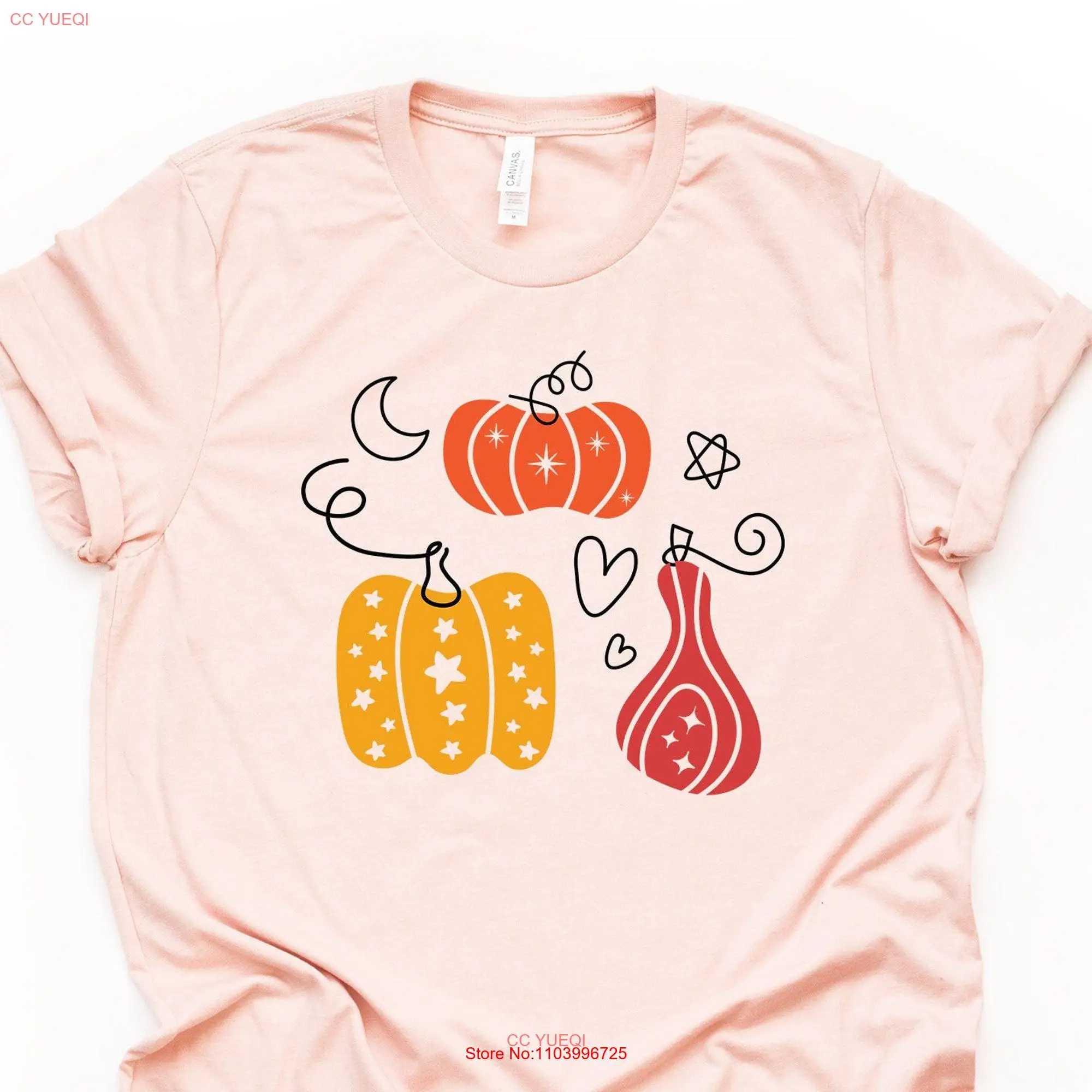 Fall T Shirt Fun Whimsical Pumpkins Cute and Gourds design premium unisex 3 color choices 3x 4x Plus Sizes