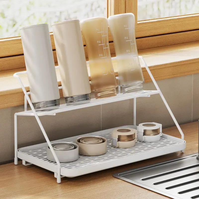 

Подставка для чашек в японском стиле, двухуровневая, настольная, для домашнего использования, с дренажной полкой, органайзер для хранения чайных сервизов и чашек, металлическая, без бренда