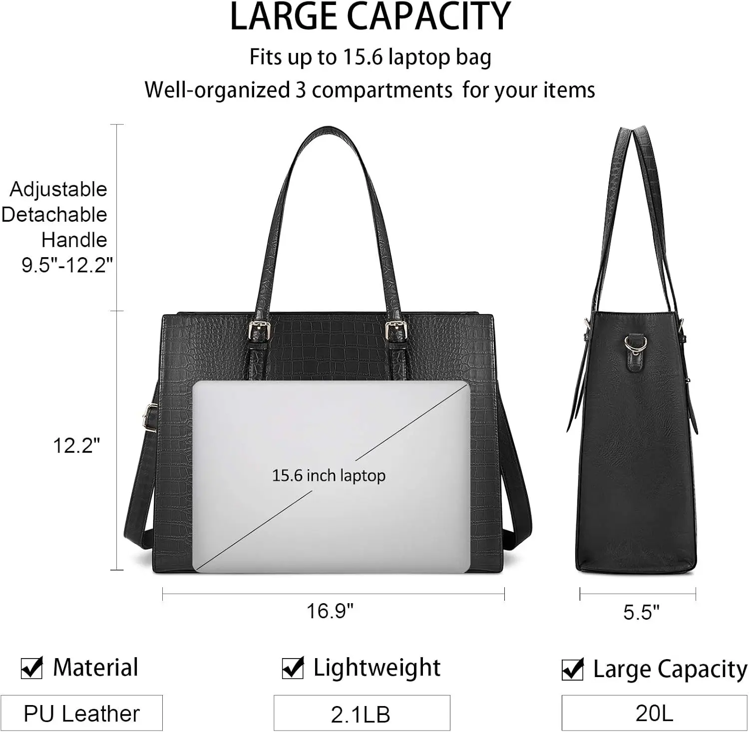 Bolso para ordenador portátil de 15,6 pulgadas, bolso de mano para ordenador portátil, maletín de cuero con clase para ordenador, bolso de trabajo, bolso de hombro profesional para oficina y negocios