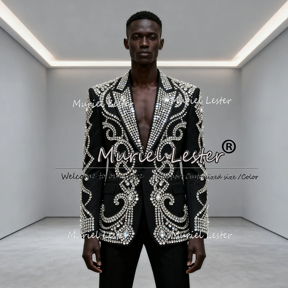 

Блестящие металлические ювелирные изделия с камнями, свадебные костюмы для мужчин, комплекты из 2 предметов, пиджаки для выпускного вечера с зубчатыми этикетками, индивидуальные мужские модные смокинги