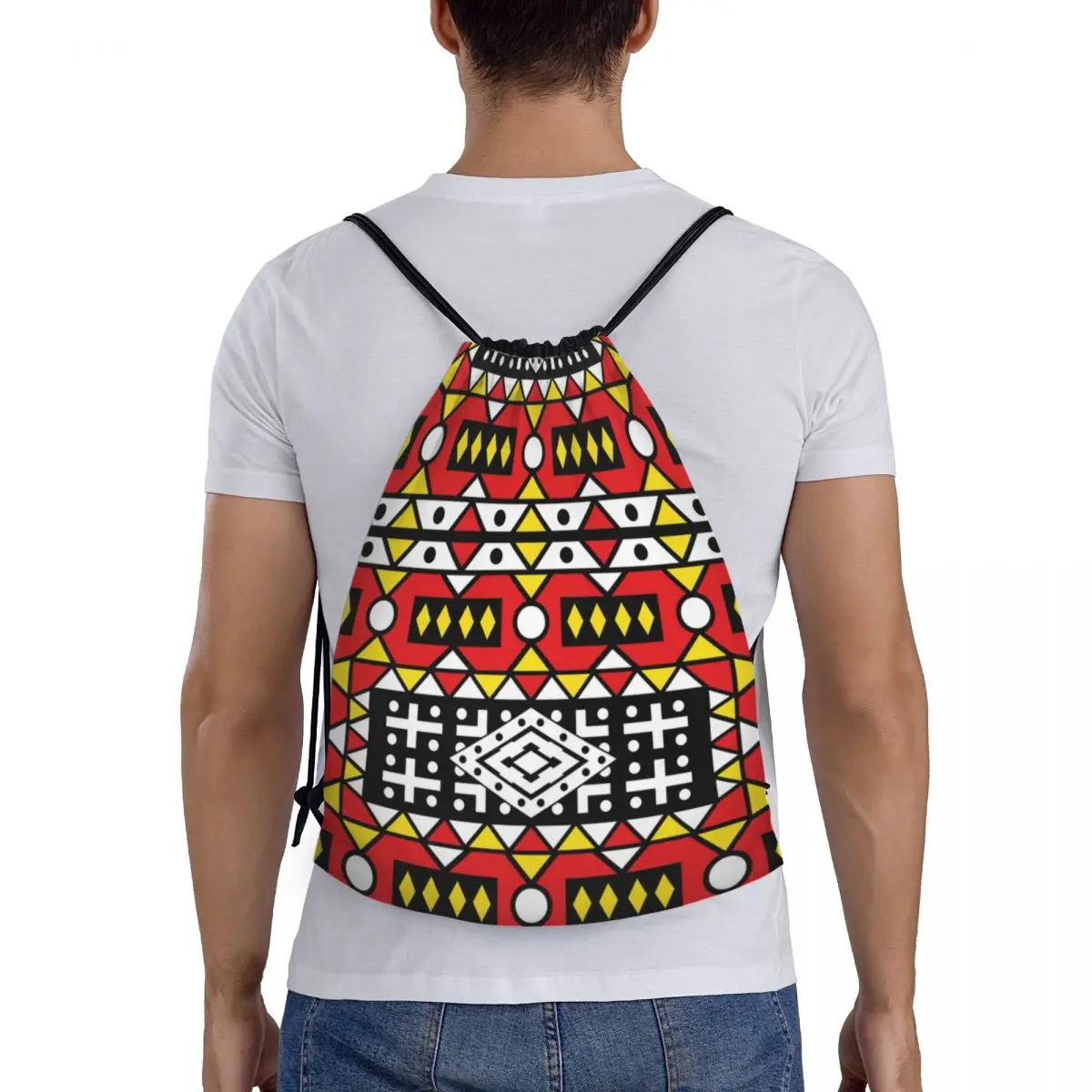 Custom Kizomba Samakaka Ankara Print Drawstring Bag Men Women Gym Sports Sackpack African Wax Design Shopping Storage Backpacks