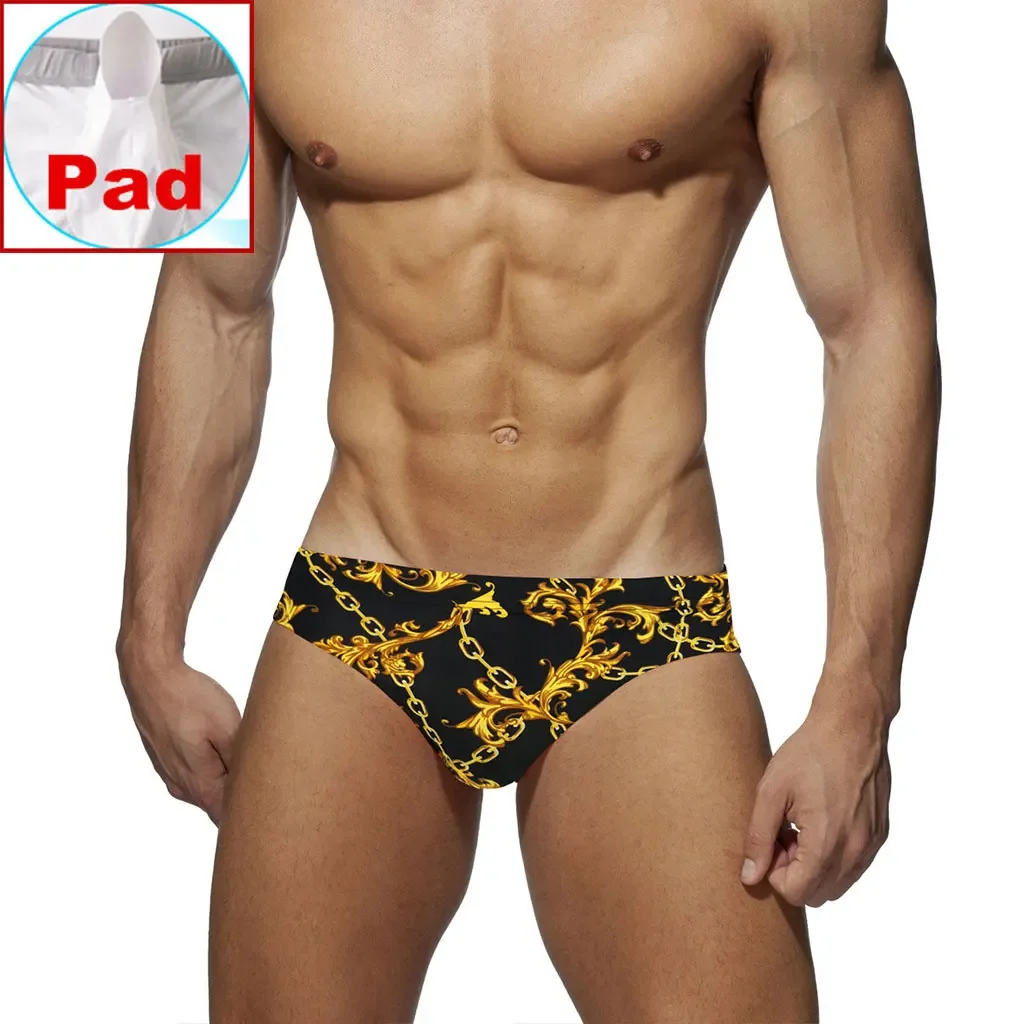 Men's Swimming Trunks Sexy Beach Shorts Pad Swimwear Men Pack Up Swim Briefs Penis Pouch Man Black Bikini Swimsuit Beachwear