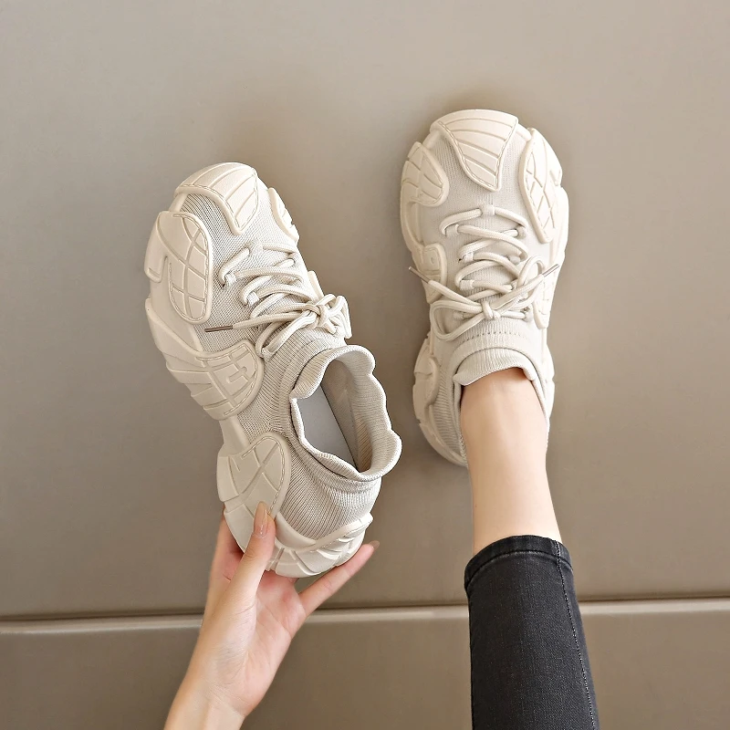 

Breathable Knit Platform Sneakers for Women Lightweight Comfortable Walking Shoes 7.5CM Thick Sole Non Slip Athletic Footwear